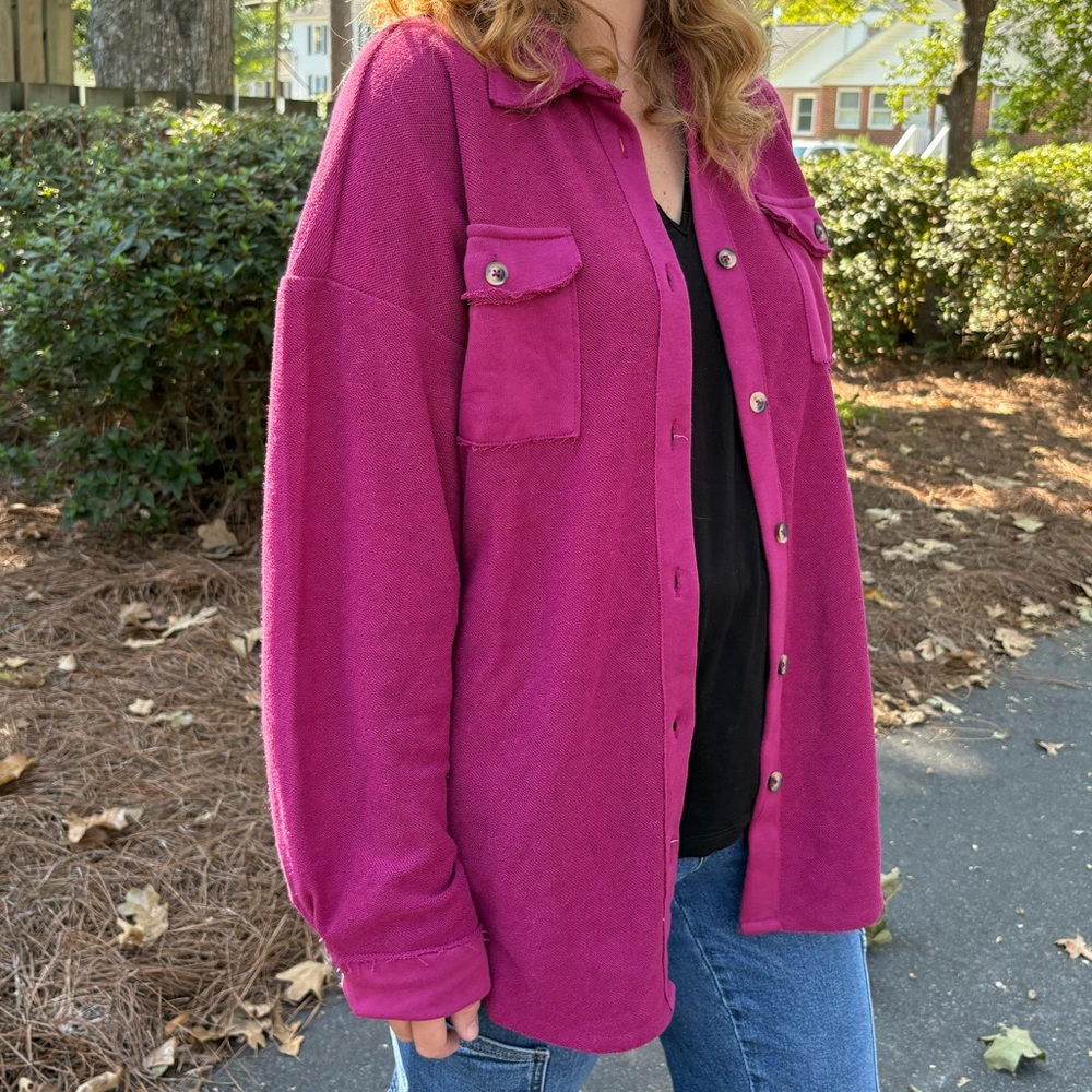 Purple Lava raglan sweatshirt Magenta Button-Down Shirt shacket NWT